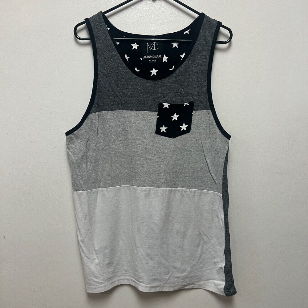 Modern Culture Mens Tank Top Extra Large Black Stars Pullover Cotton Shirt